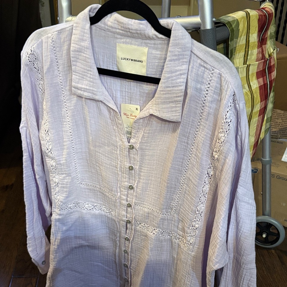 XL Lucky Brand Light Purple Lace Button-Up Shirt s395
